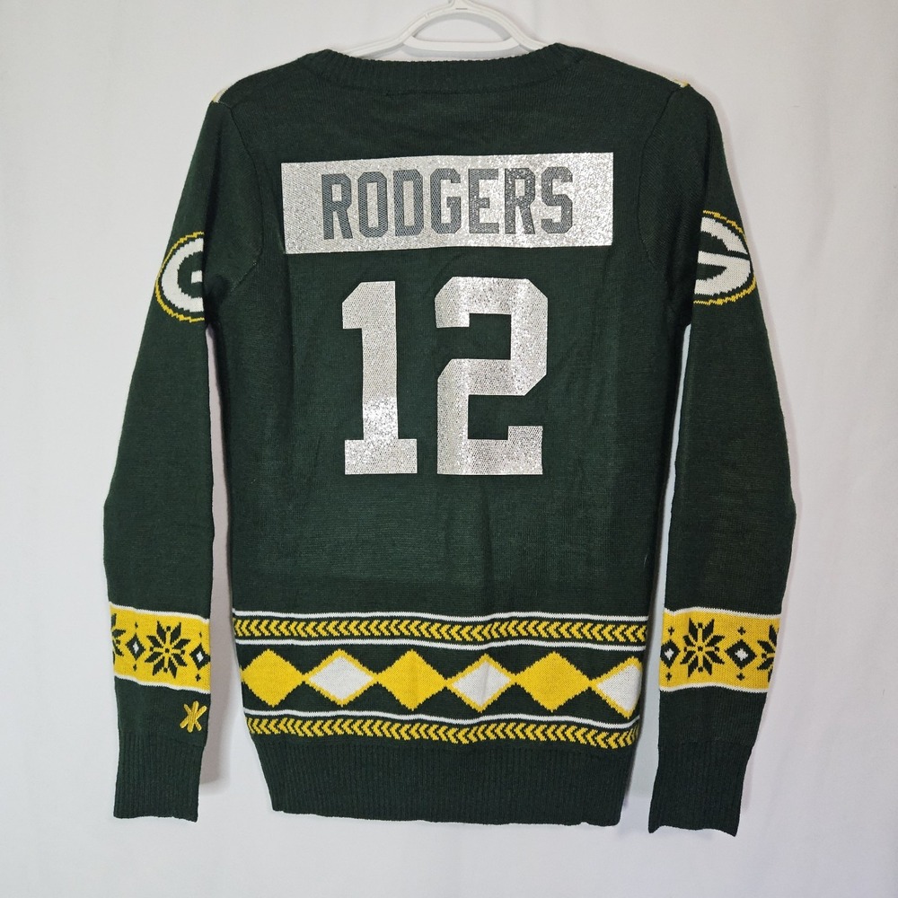NFL Green Bay Packers Sweater Womens S Green Excellent Aaron Rodgers #12 Holiday - Picture 7 of 11